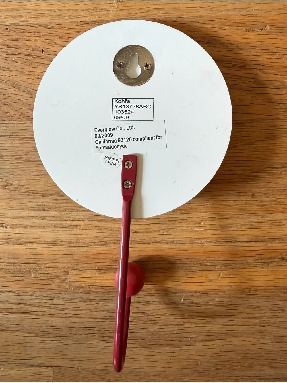 Kohl's White & Red Baseball Wall Hook